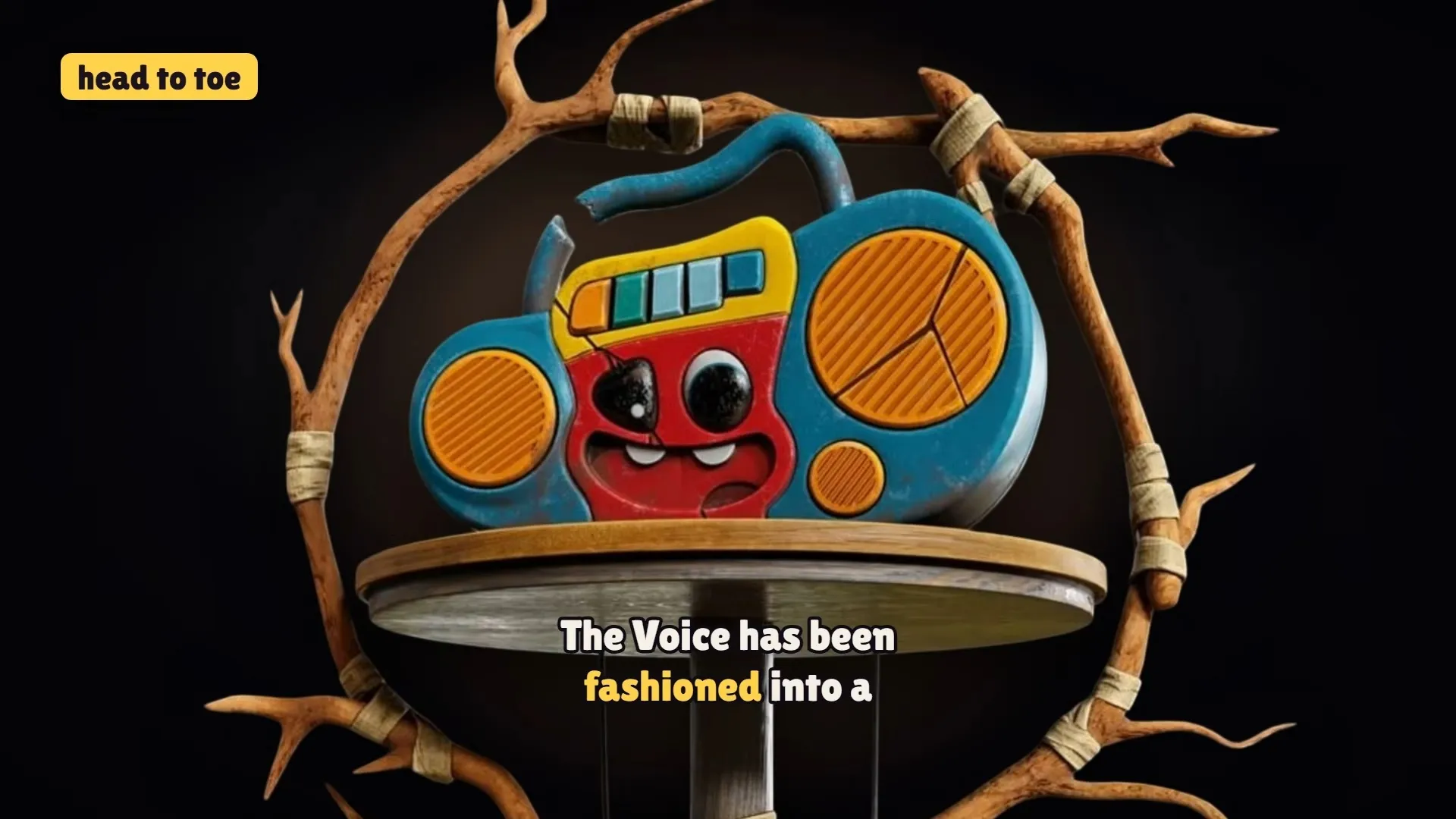 Escape from Playtime toy radio shrine with branches and megaphones